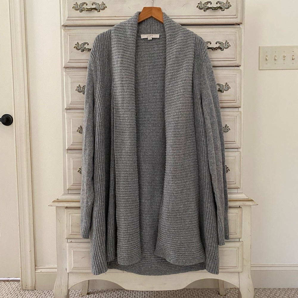 Loft Cozy Open-Front Gray Cardigan Sweater
